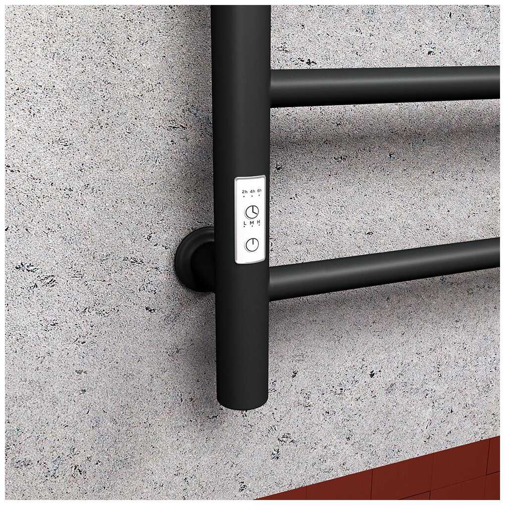 Полотенцесушитель электрический с полкой Маргроид BAU В10 50х80, П7 (2+3+2) таймер слева, черный матовый RAL 9005 фотография 4