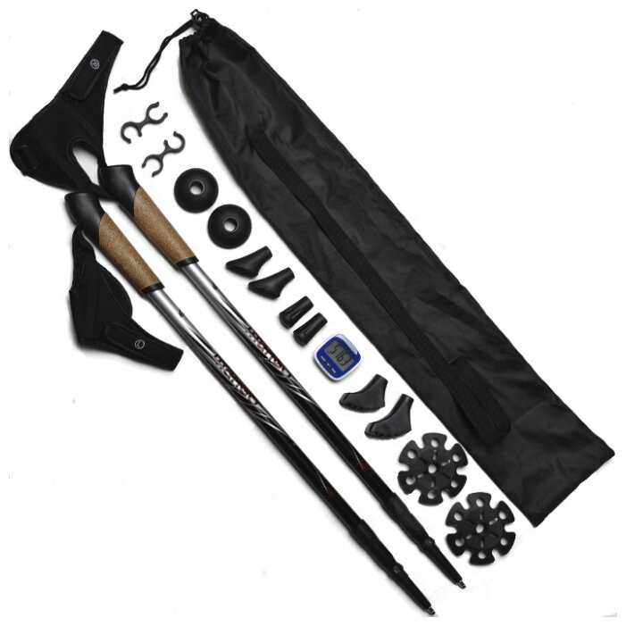 Палки для скандинавской ходьбы со сменными комплектующими телескопические MANGO Телескопические алюминиевые в наборе с аксессуарами, чехлом и шагомером фотография 14