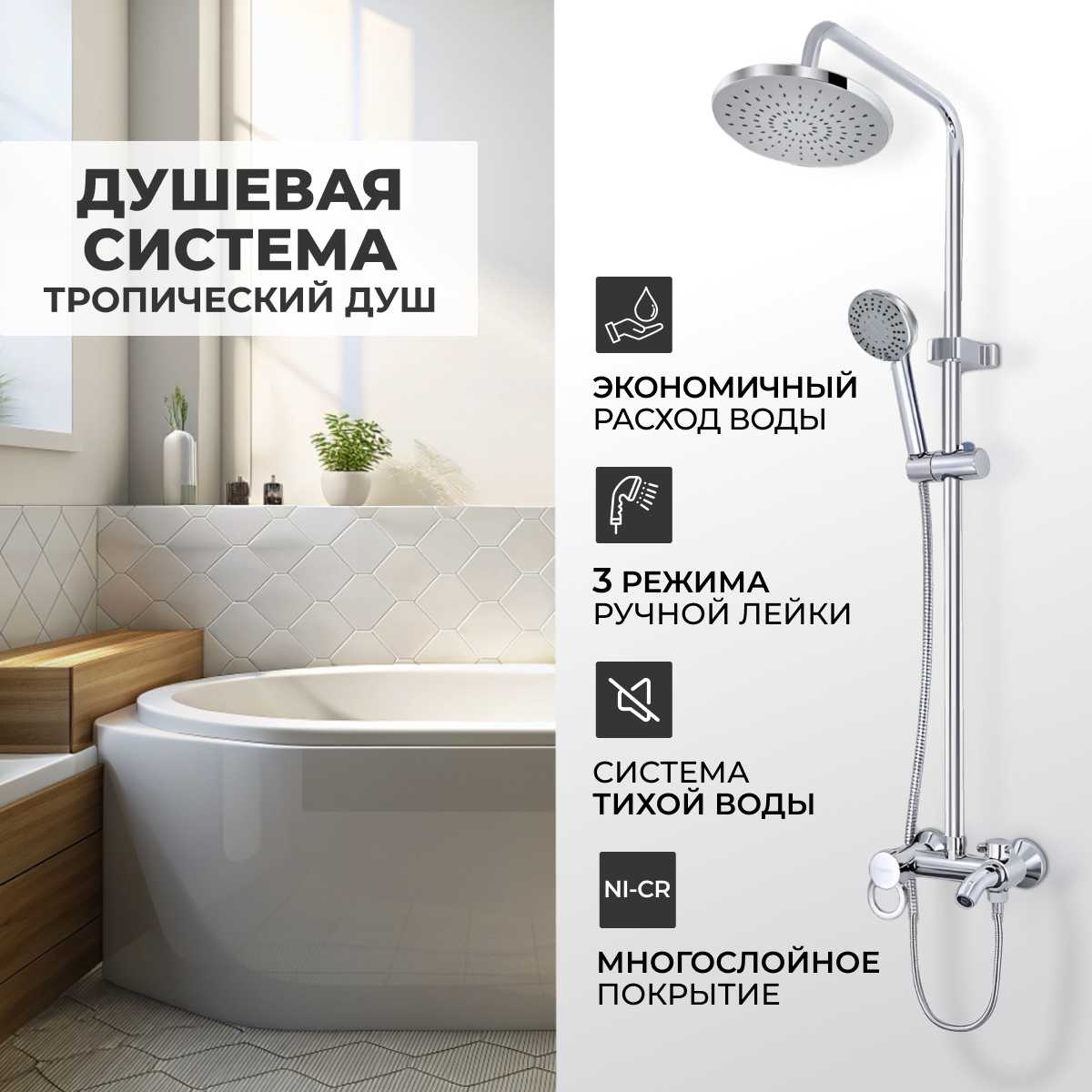 Душевая система TRIGOR Тропический душ со смесителем (B10-434) фотография 9