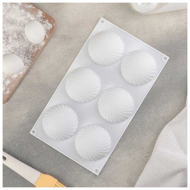 Форма для муссовых десертов и выпечки Доляна «Купол», 30×17,5×4 см, 6 ячеек, d=7,5 см, цвет белый фотография 1