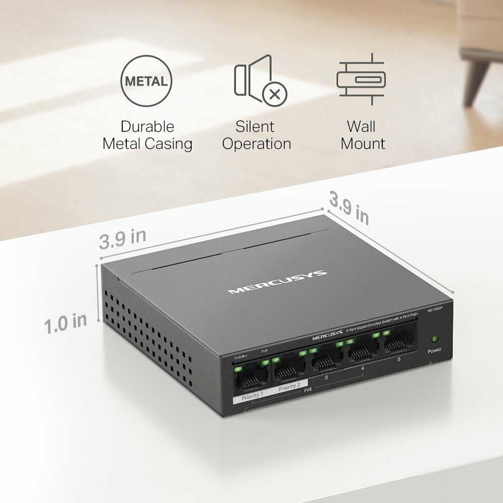 Коммутатор Mercusys Коммутатор с 5 гигабитными портами (4 порта PoE+) (MS105GP) фотография 8