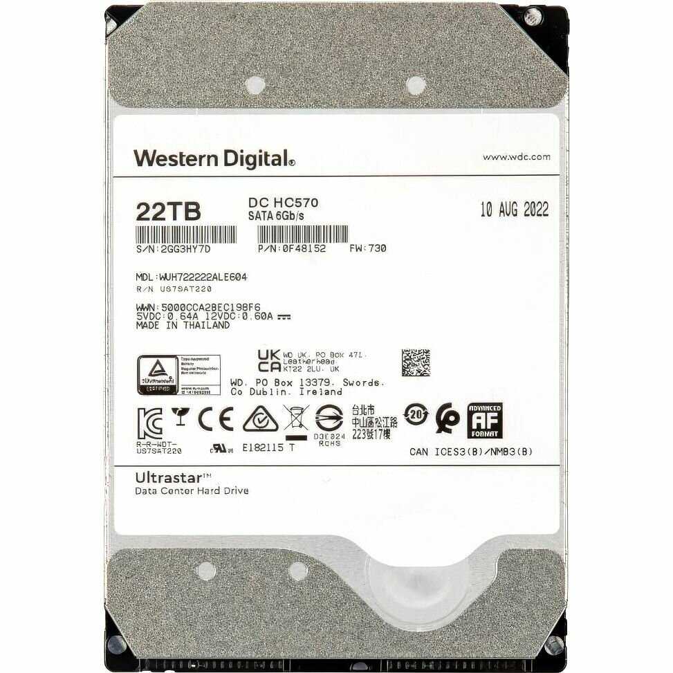 Жёсткий диск WD Ultrastar DC HC570 22Tb SATA-III (WUH722222ALE6L4) фотография 5