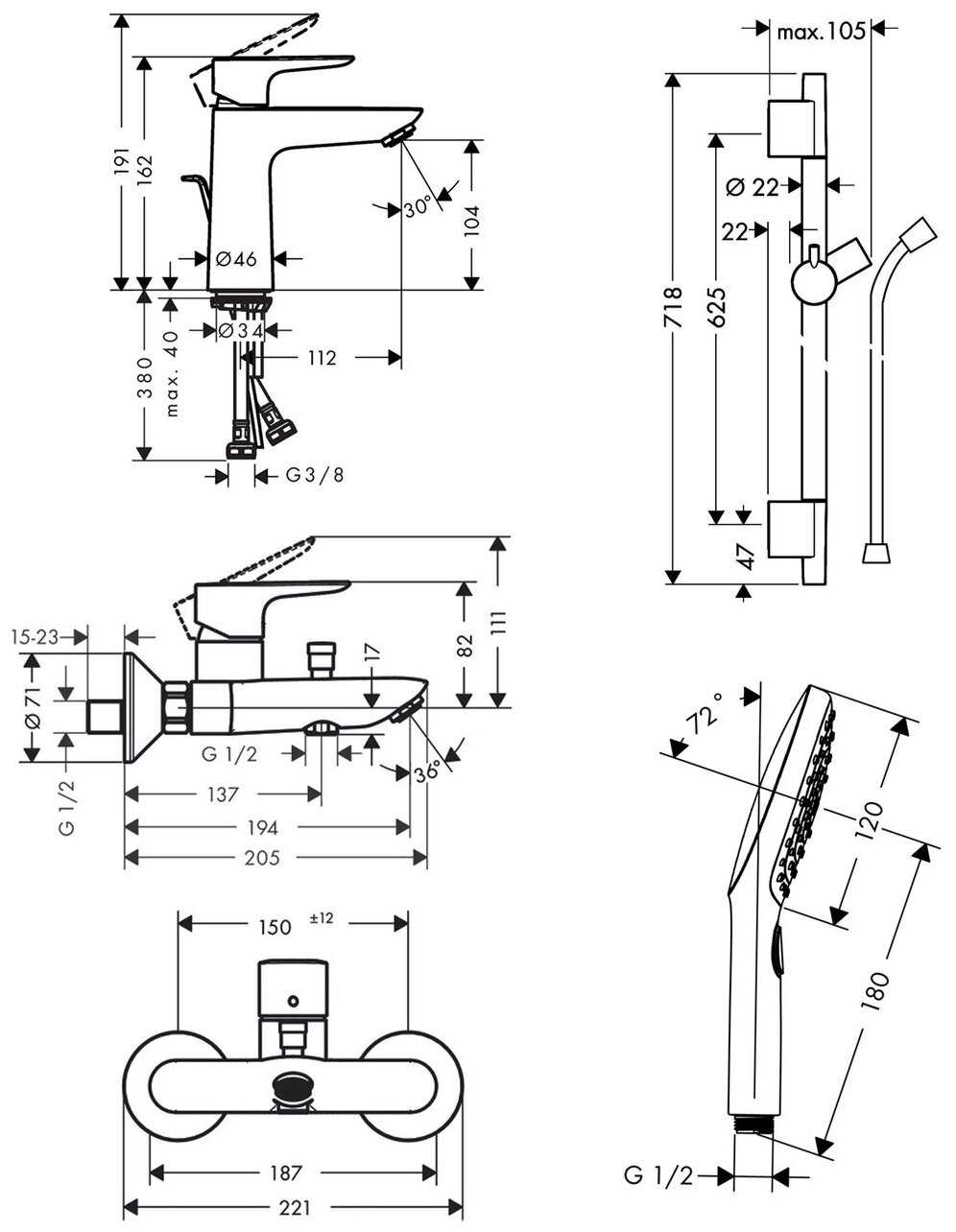 Комплект смесителей для ванны Hansgrohe Talis E SET630 черный матовый (71710670, 71740670) фотография 2
