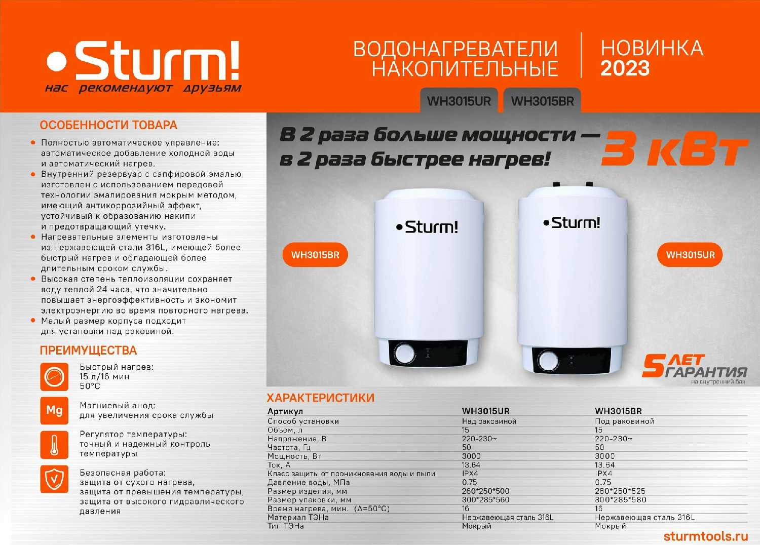 Водонагреватель накопительный Sturm WH3010UR фотография 11