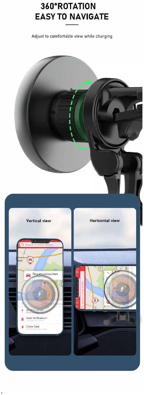 Автомобильный держатель с беспроводной зарядкой WiWU CH-309 Intelligent Transparent Magnetic Car Charger Black фотография 5