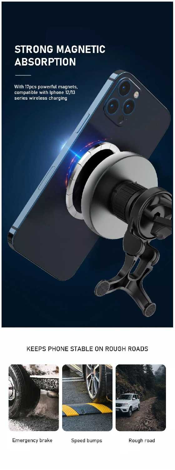 Автомобильный держатель с беспроводной зарядкой WiWU CH-309 Intelligent Transparent Magnetic Car Charger Black фотография 6