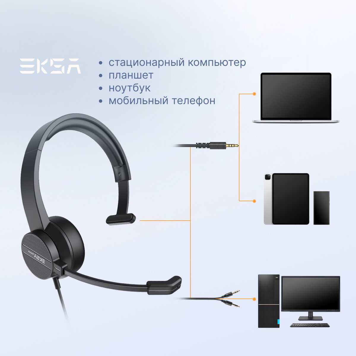 Наушники проводные EKSA H15, офисная гарнитура с микрофоном и кабелем 3,5 мм для компьютера, ENC шумоподавление фотография 5