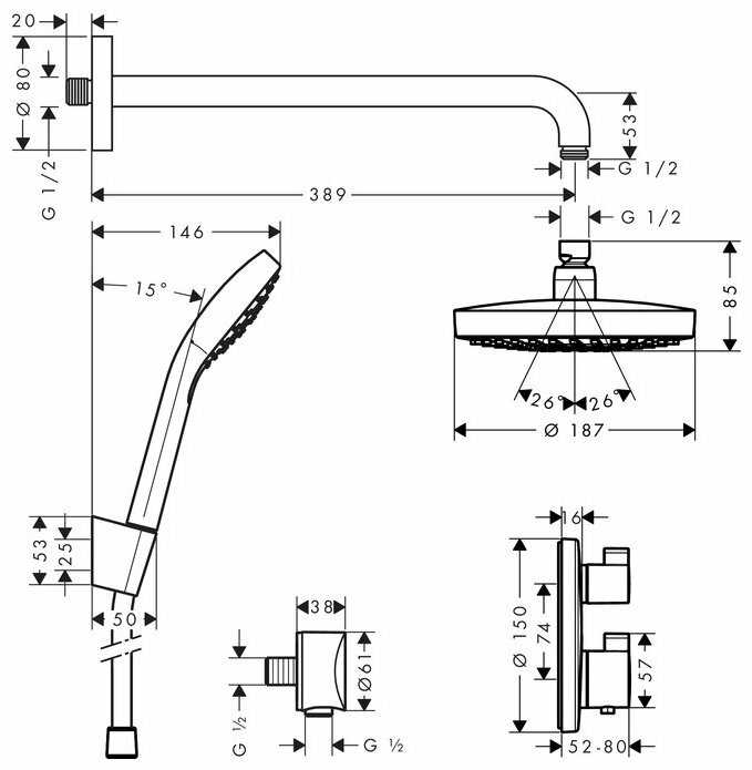 Верхний душ hansgrohe Croma Select S / Ecostat S 27295000, хром фотография 1