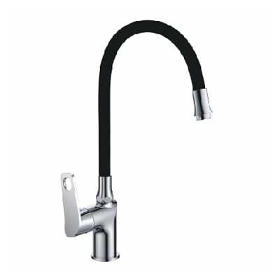Смеситель для кухни Oute T302, T30293B-2, гибкий излив, гайка, хром/черный