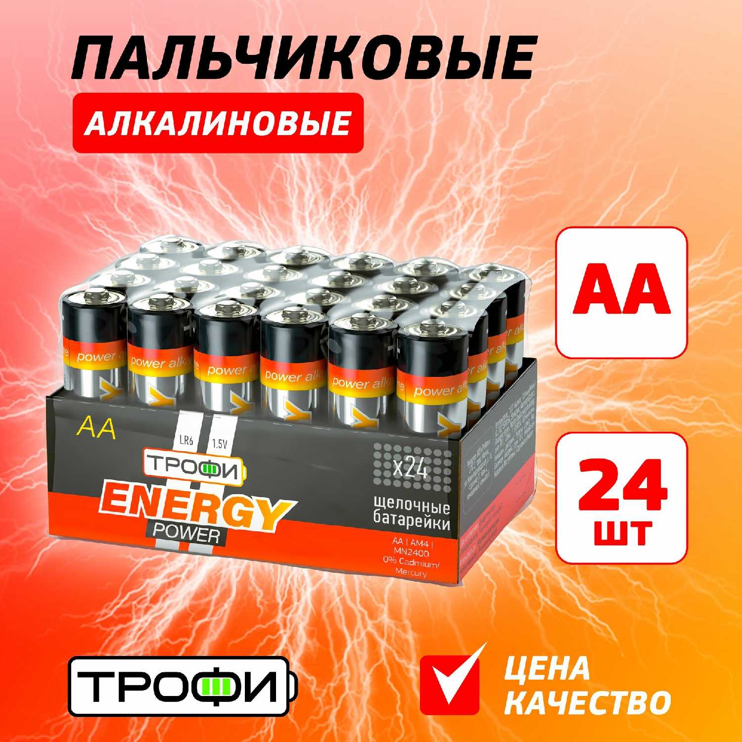 Батарейки пальчиковые АА Трофи ENERGY POWER (LR6-24)