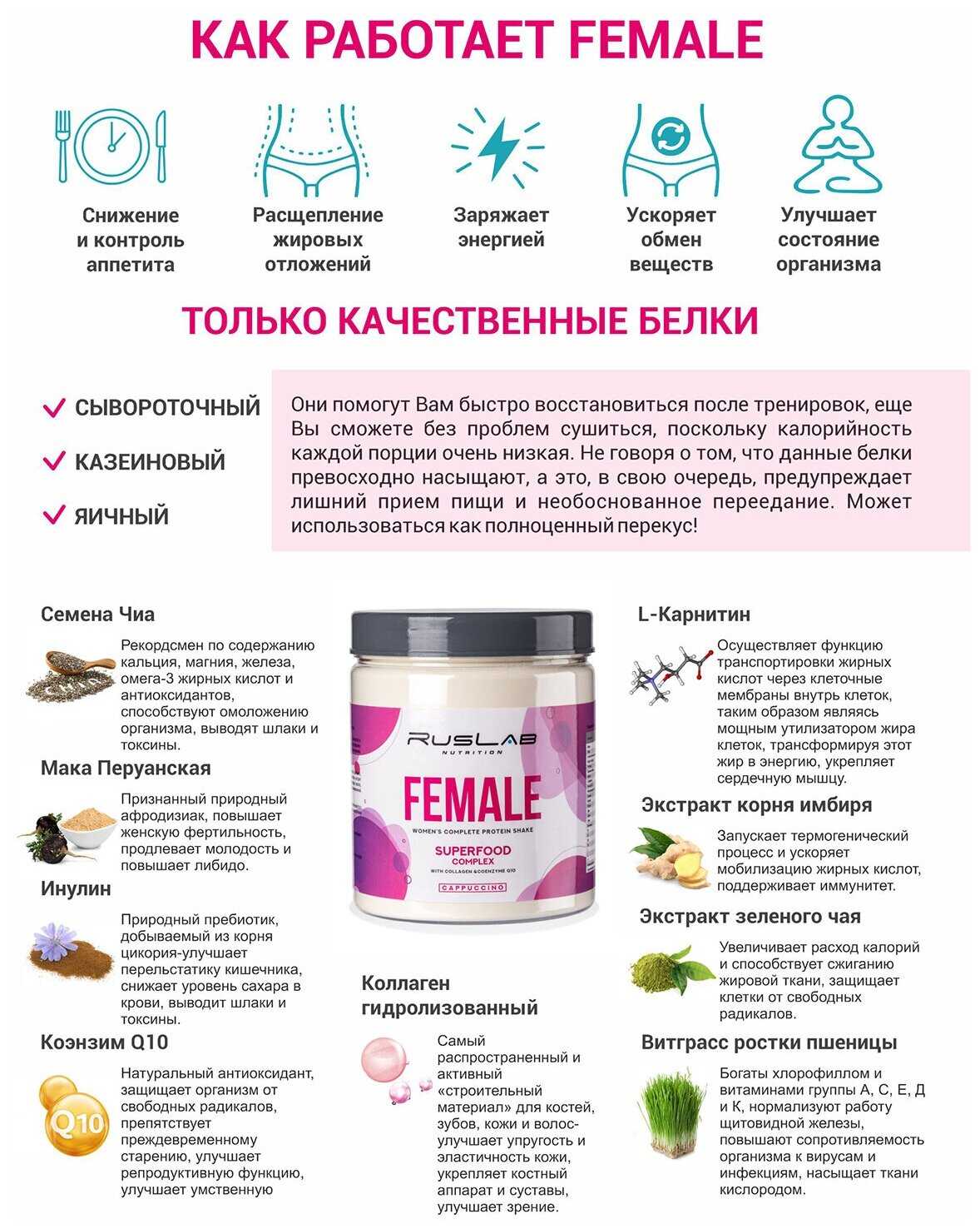 FEMALE-протеин для похудения, белковый коктейль для девушек (700 гр), вкус ванильное мороженое фотография 3