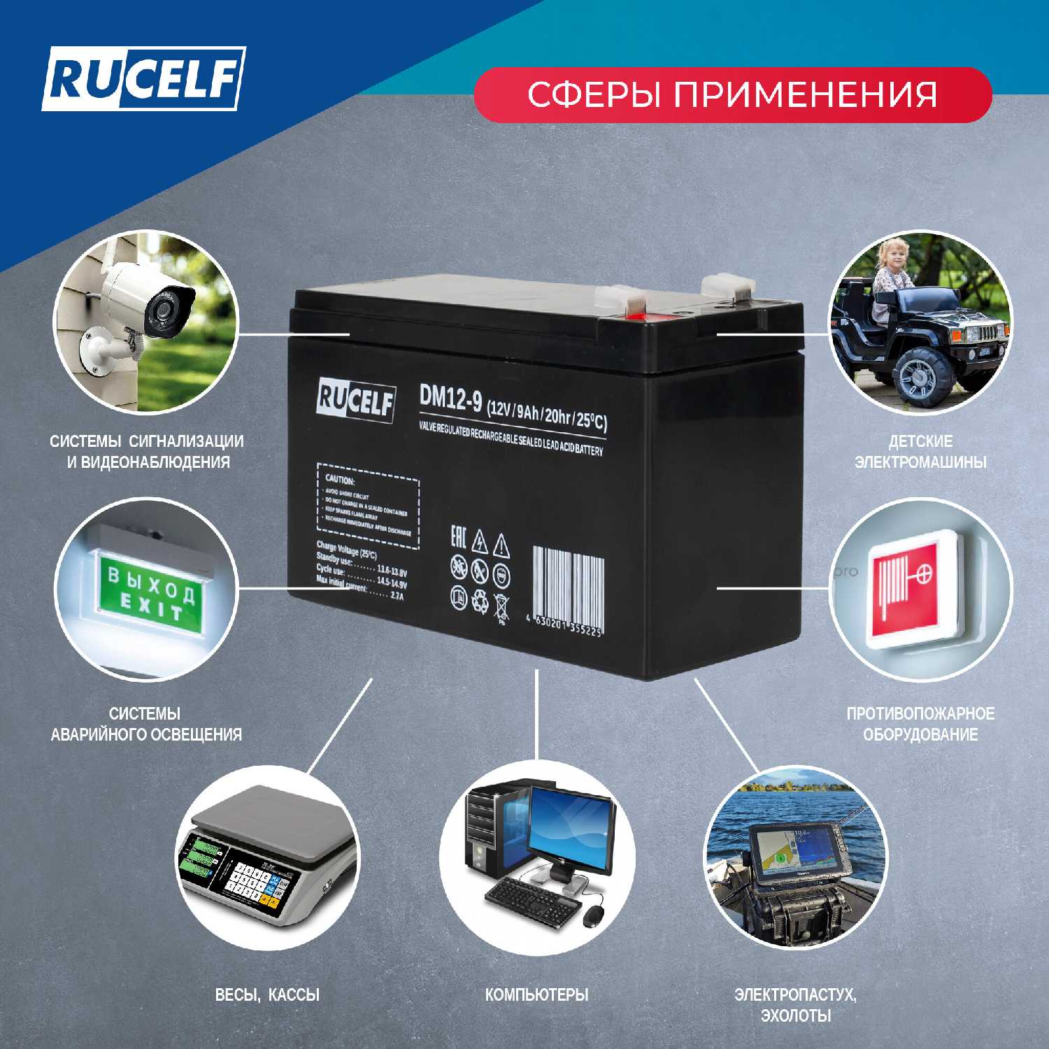 Аккумулятор свинцово-кислотный RUCELF DM12-9 12V 7Ah фотография 3
