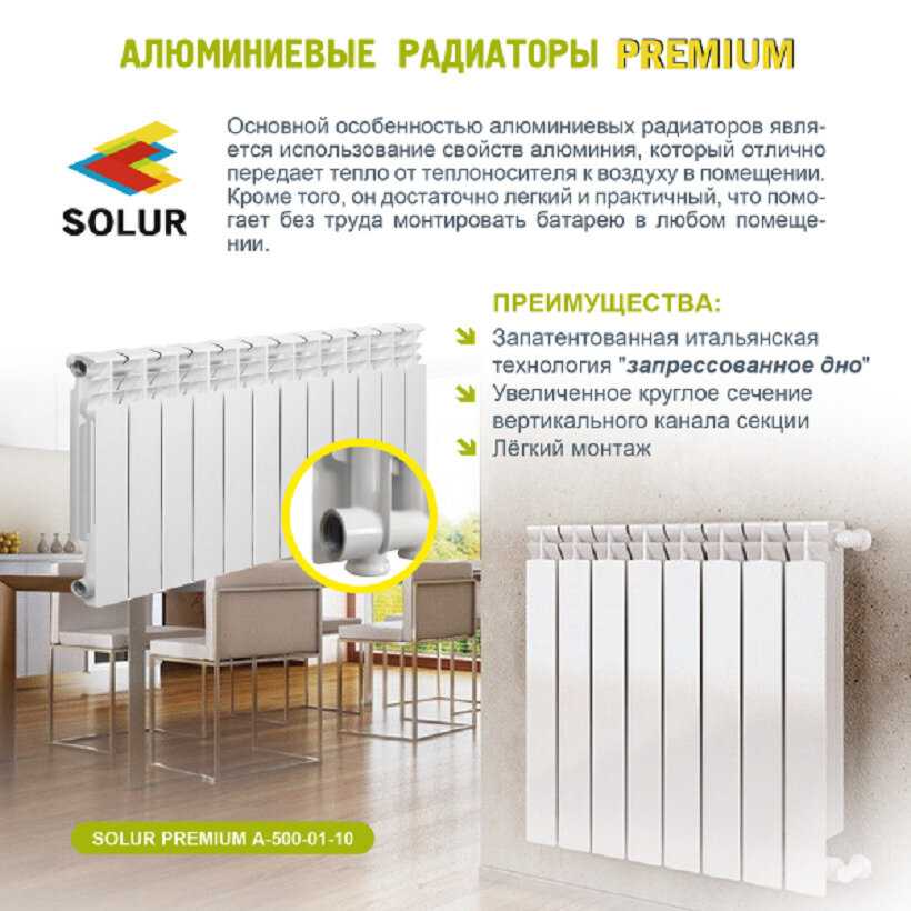 Радиатор отопления SOLUR PREMIUM A-500-01-10 (6-секций) фотография 6