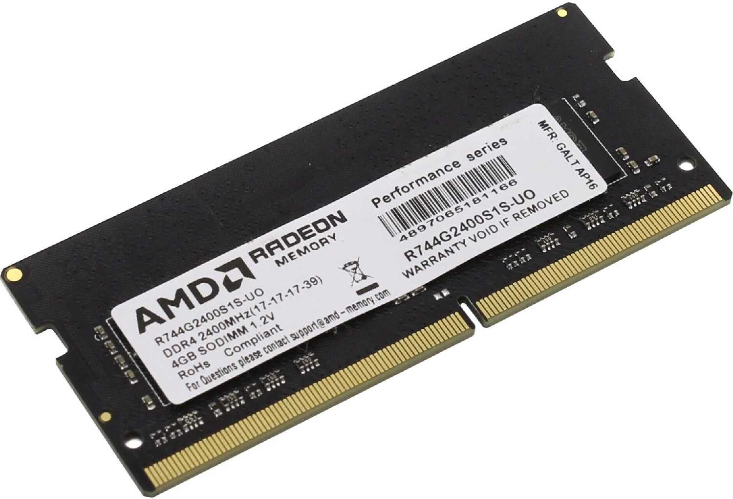 Оперативная память AMD 4 ГБ DDR4 SODIMM CL16 (R744G2400S1S-UO) фотография 2