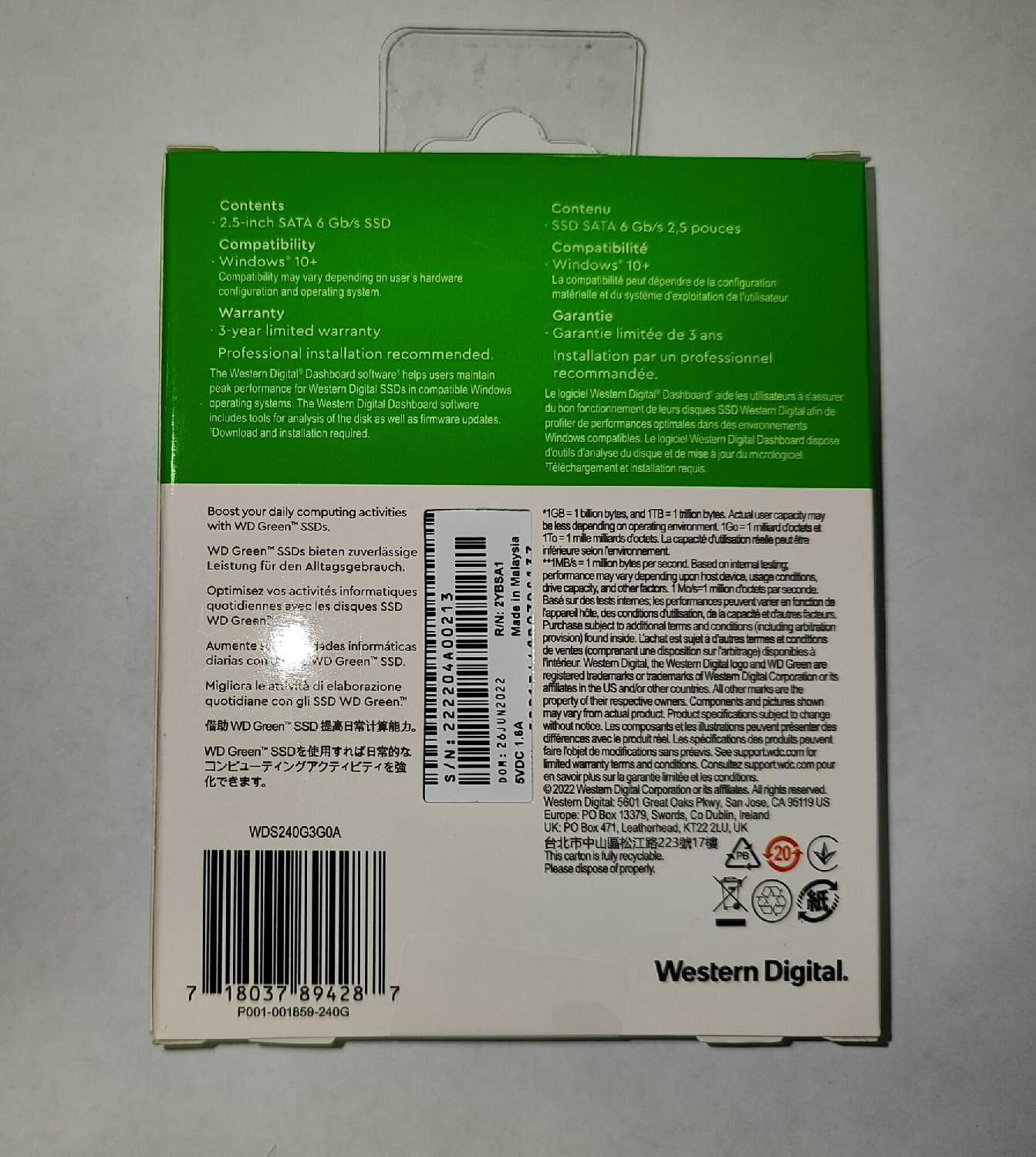 Твердотельный накопитель Western Digital WD Green (WDS240G3G0A) фотография 19
