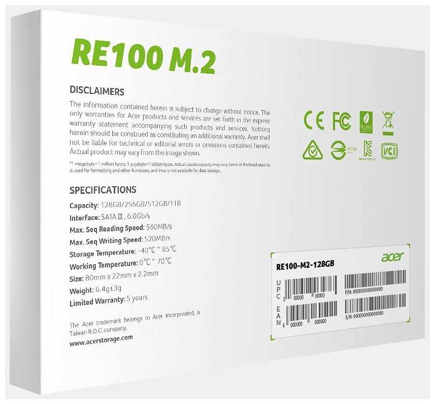 Твердотельный накопитель Acer 128 ГБ M.2 BL.9BWWA.112 фотография 2