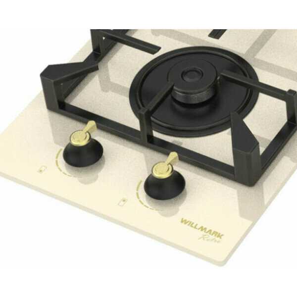 Газовая варочная поверхность WILLMARK WGH-2302BL (30см, эл. поджиг, газ контроль, чугун. реш) фотография 2