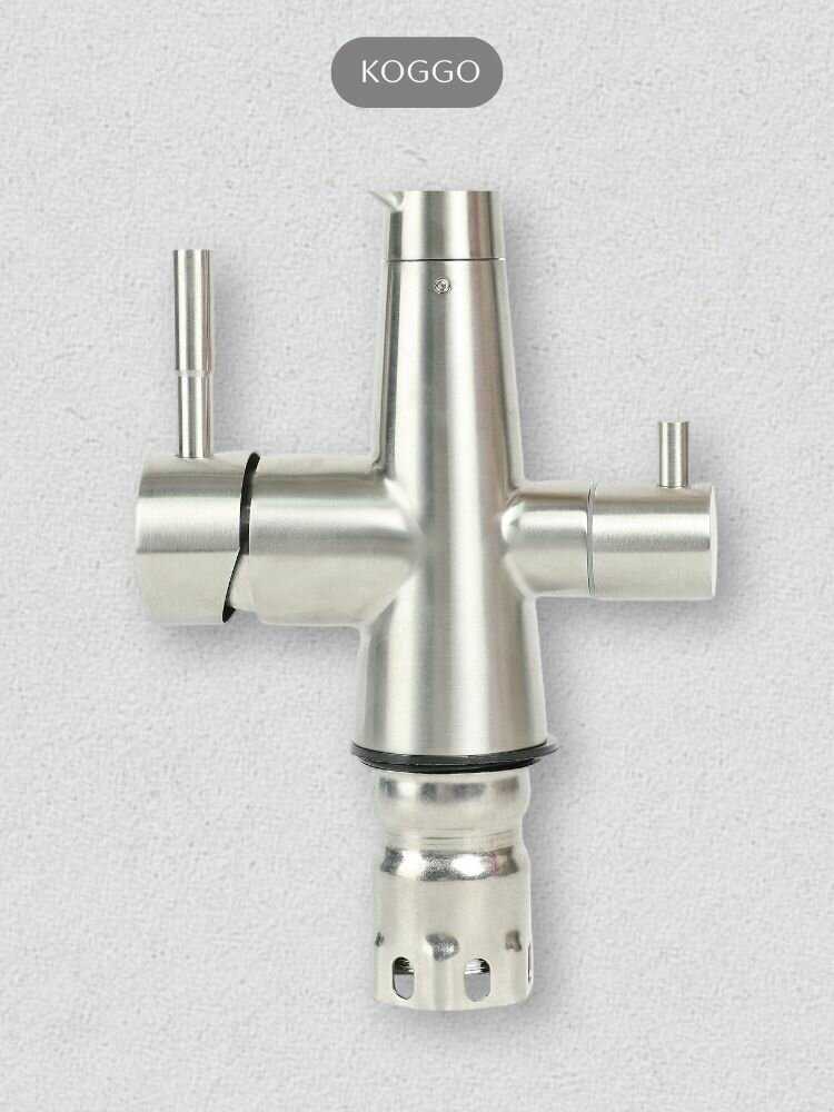 Смеситель для кухонной мойки под фильтр с краном для питьевой воды и гибким изливом KOGGO черный/силикон фотография 8