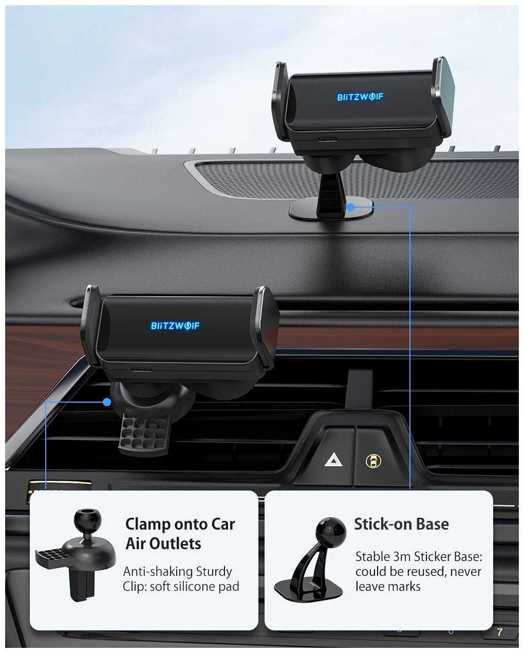 Автомобильный держатель BlitzWolf BW-CF2 Electric Car Holder 200mAh Black