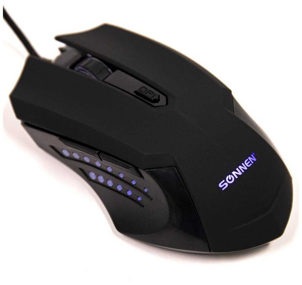 Мышь проводная игровая SONNEN I3, пластик, 6 кнопок, 800-3200 dpi, LED-подсветка, черная, 513523 фотография 13
