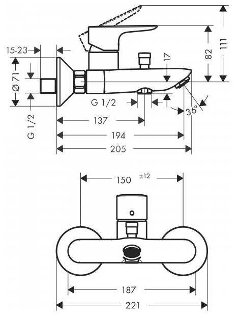 Смеситель для душа hansgrohe Talis E 71740670/71740700, рычажный фотография 1