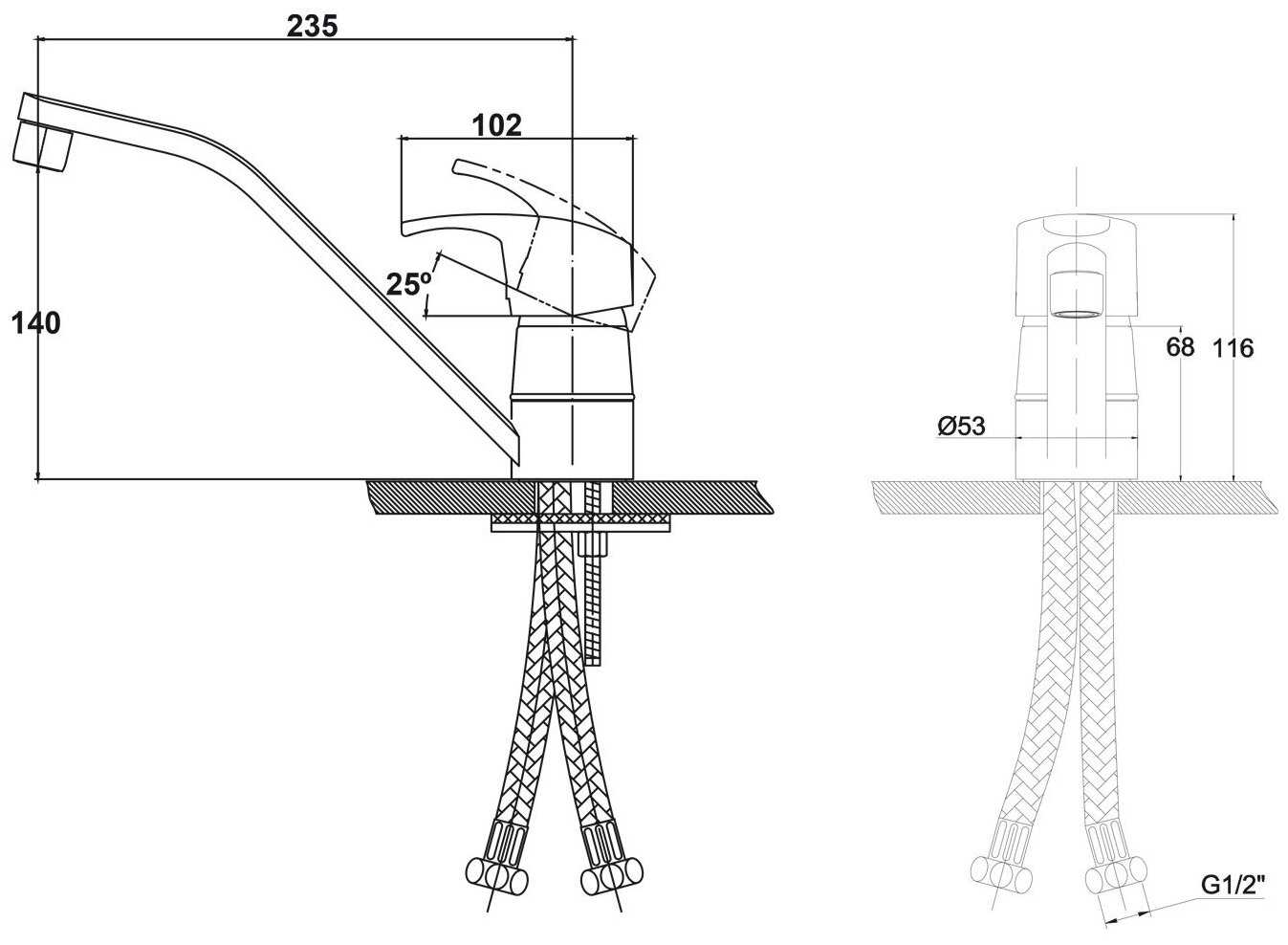 Смеситель для раковины (умывальника) KAISER Leon 19310, рычажный фотография 7