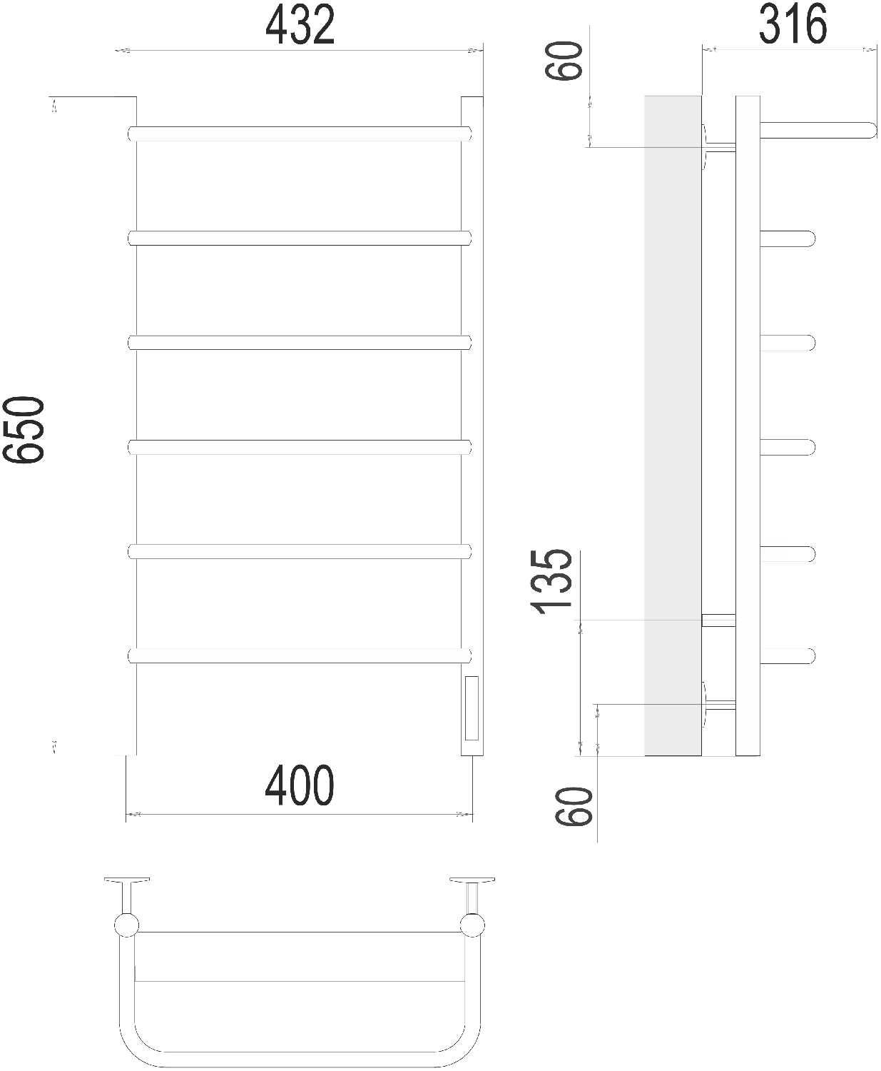 Полотенцесушитель электрический с полкой TERMINUS (Терминус) Полка П6 400х650 мм, нержавеющая сталь, диммер Quick Touch, гарантия 5 лет фотография 2
