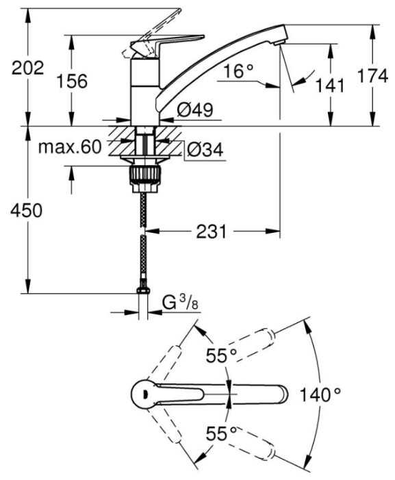 Смеситель для раковины (умывальника) Grohe BauEco 31680000, рычажный фотография 3
