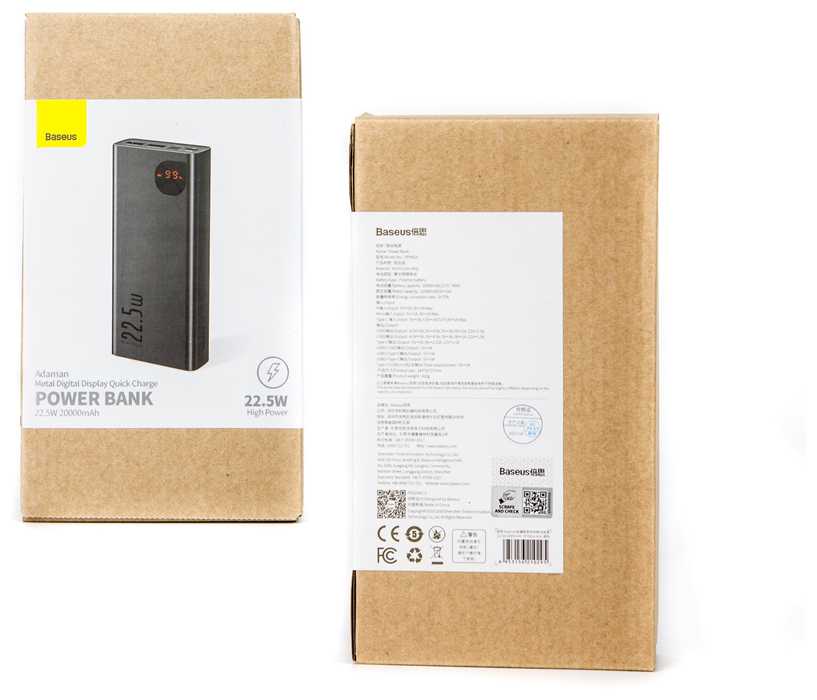 Внешний аккумулятор Baseus Adaman Metal Digital Display Fast Charge Power Bank (20000mAh 22.5W) фотография 9