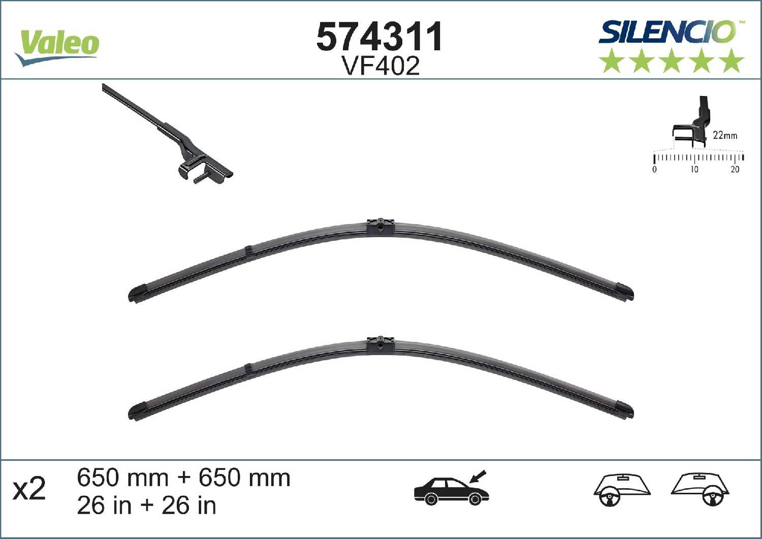 Щетка стеклоочистителя Valeo Silencio Flat Blade Set (VM402) фотография 7