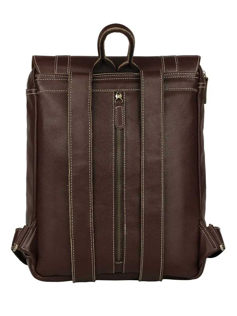 Рюкзак кожаный мужской городской для ноутбука Capsa с 3 наружными карманами и клапаном фотография 16