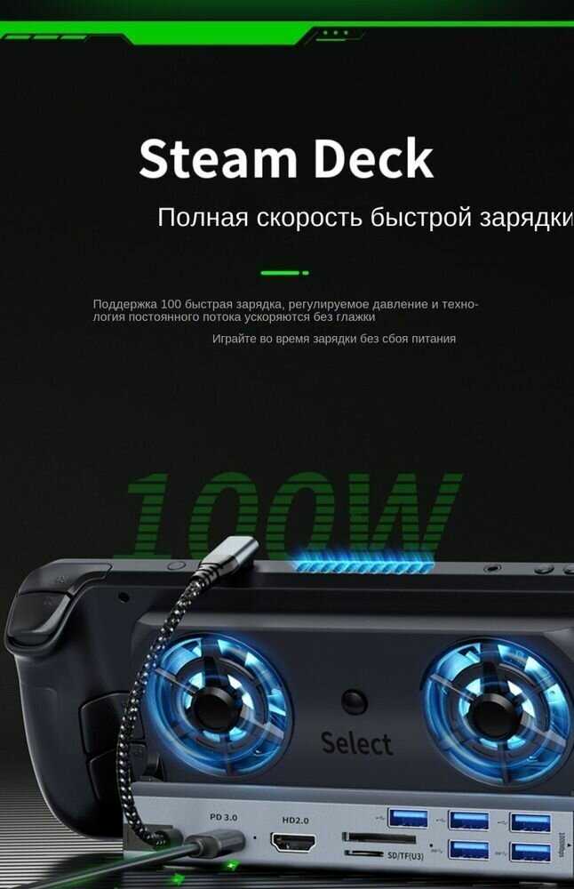 Док-станция Steam Deck Охлаждающий вентилятор Зарядная база USB HDMI HD 4K60HZ (10 в 1) фотография 6