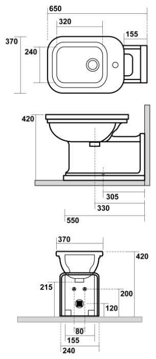 Биде напольное KERASAN Waldorf 4120 с горизонтальным выпуском фотография 1