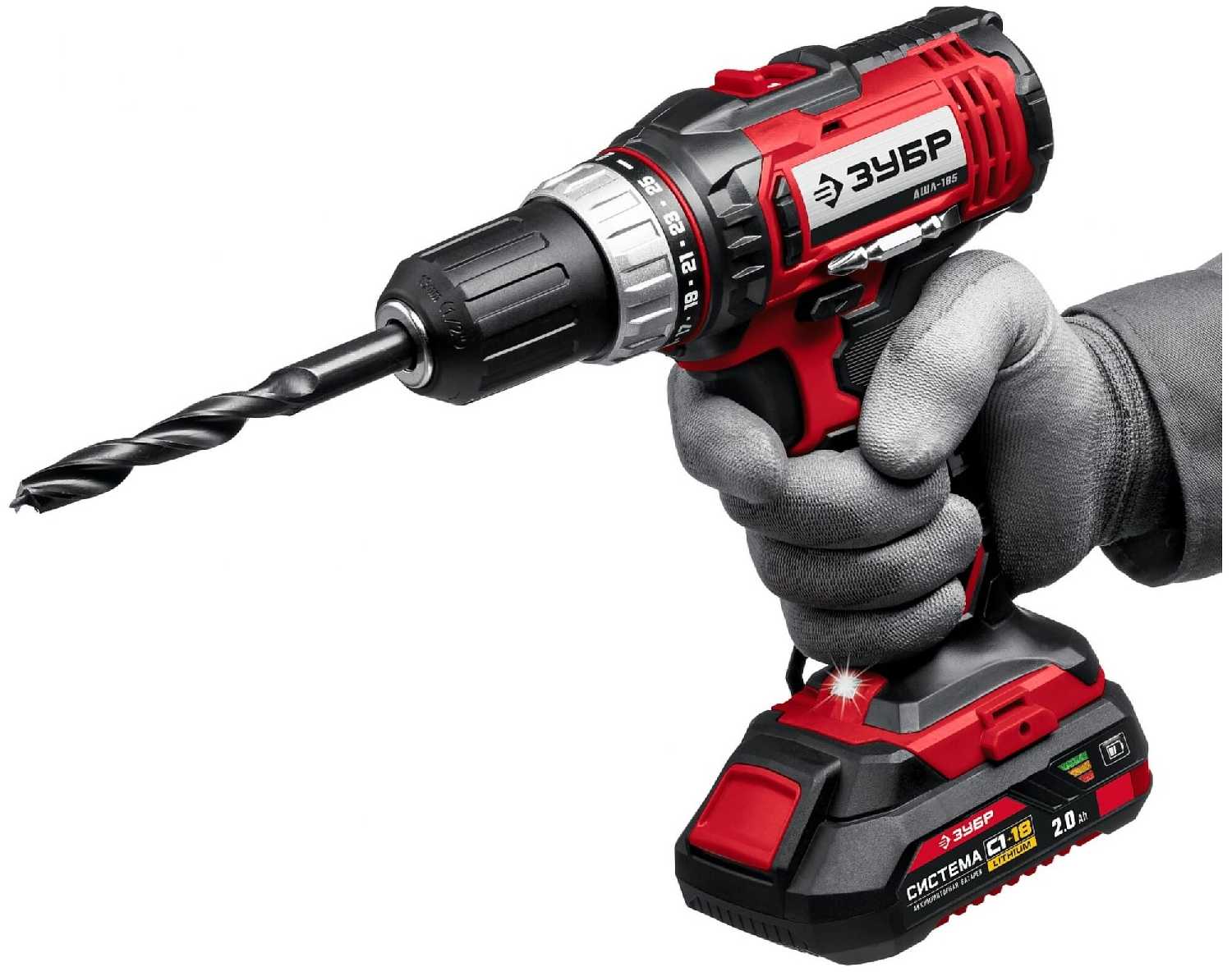 Аккумуляторная дрель-шуруповерт ЗУБР ДШЛ-185-22 фотография 1