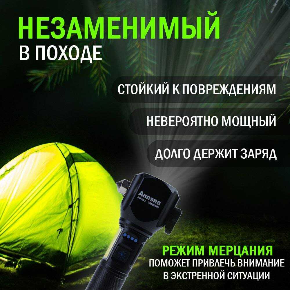 Фонарик сверхмощный на 500м с лезвием и аварийным молотком, на магните, зарядка от Power bank фотография 6