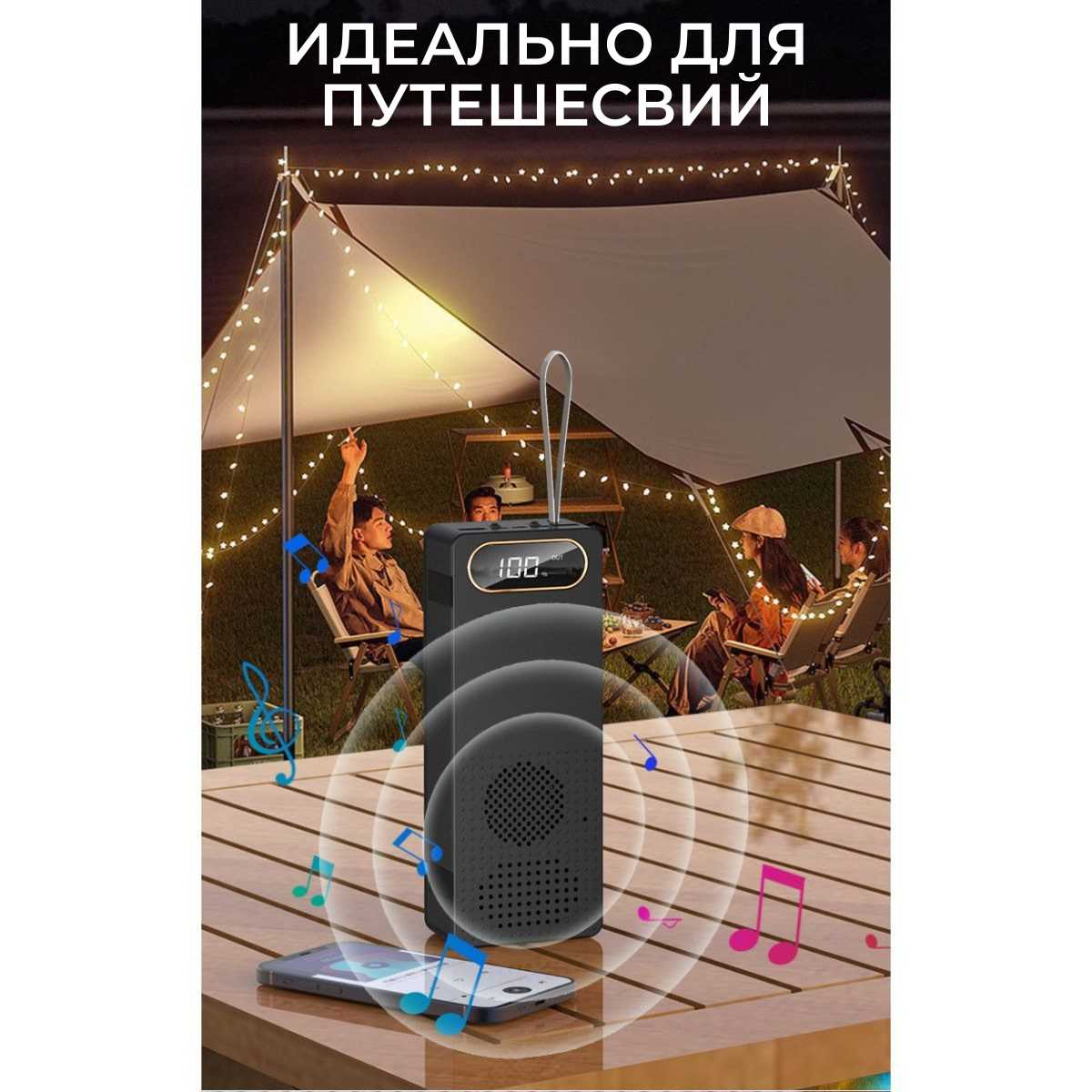 Корпус ABC для повербанка с колонкой и фонариком для аккумуляторов 18650 черный фотография 5