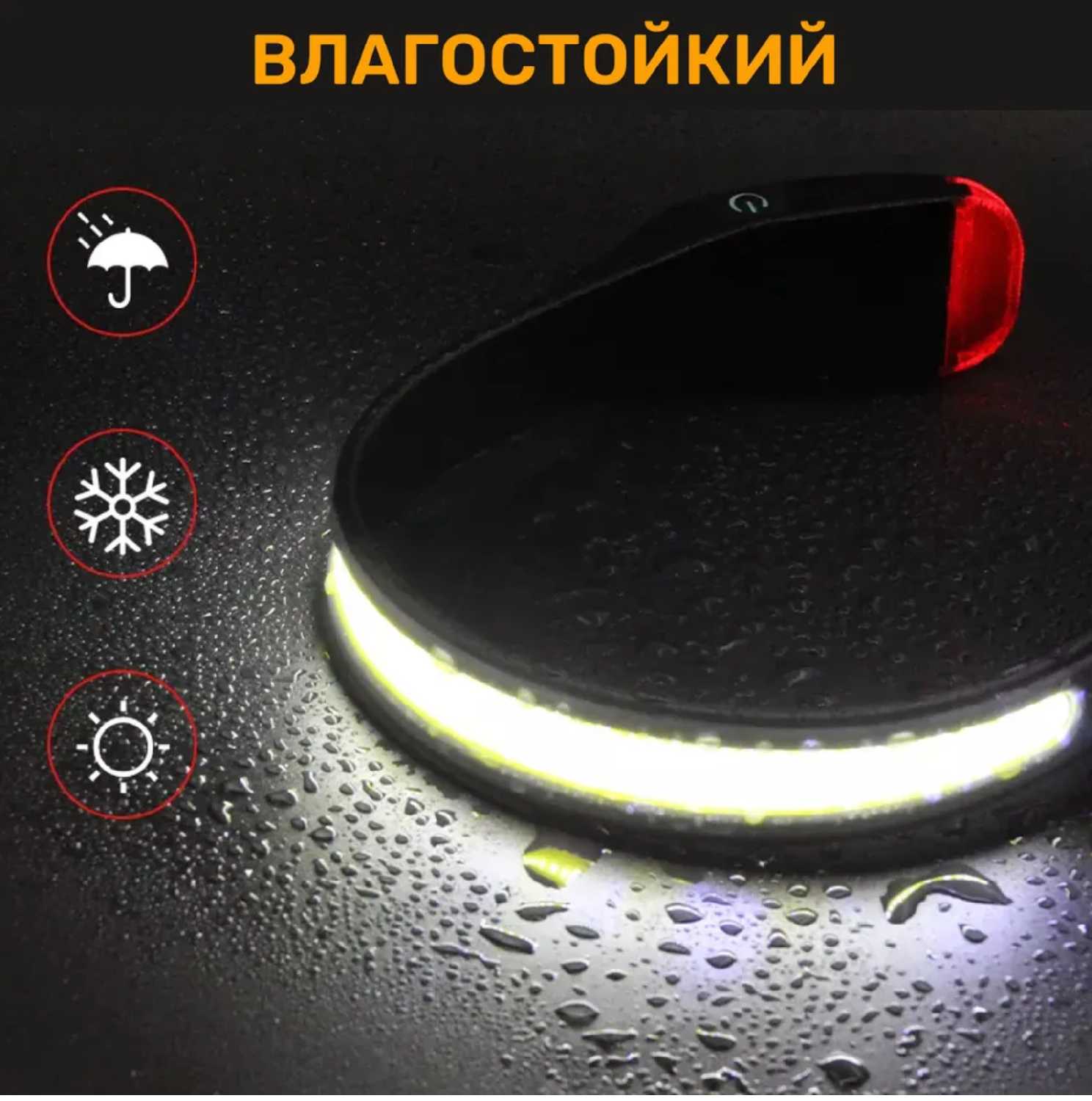 Фонарик налобный аккумуляторный светодиодный (гибкая COB панель + боковой светодиод, датчик движения) фотография 14