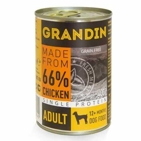 Влажный корм Grandin Adult Влажный корм для взрослых собак с курицей и льняным маслом (400 гр) фотография 8