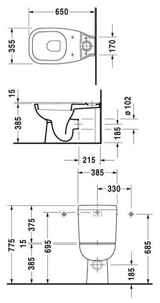 Чаша унитаза напольная DURAVIT D-Code 211809 с горизонтальным выпуском фотография 1
