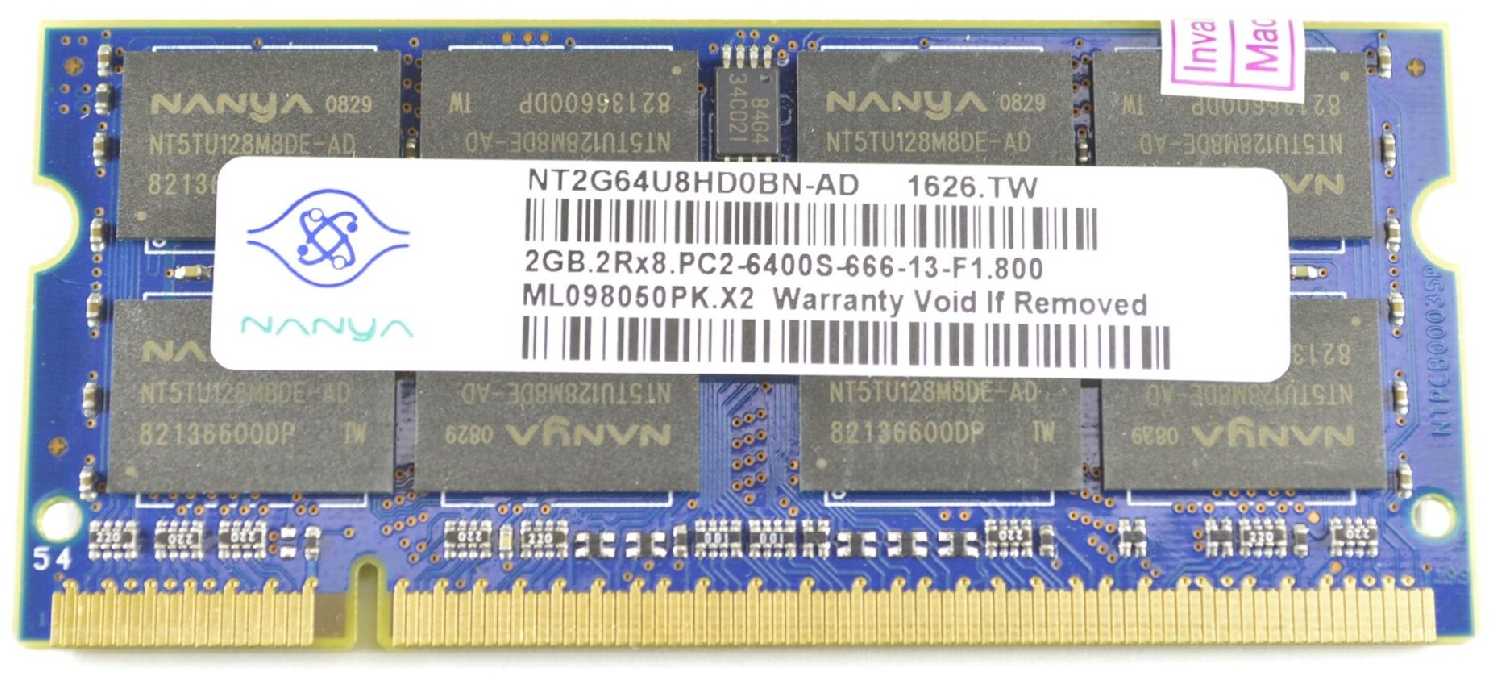 Оперативная память Nanya 2 ГБ DDR2 800 МГц SODIMM CL6 NT2GT64U8HD0BN-AD фотография 1