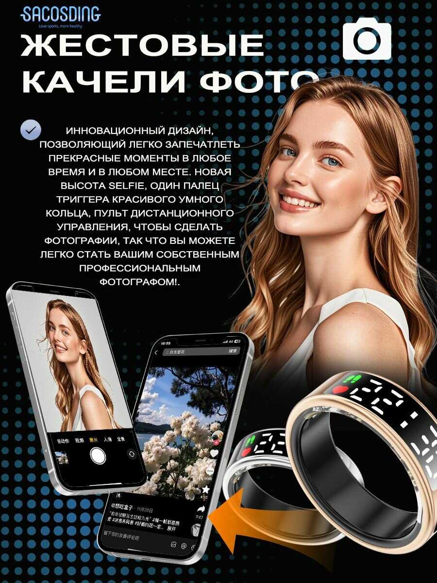 Умное кольцо унисекс с многофункциональным дисплеем для мониторинга сердечного ритма, кислорода в крови, сна, для системы Android IOS фотография 4