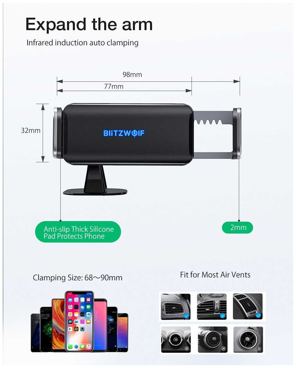Автомобильный держатель BlitzWolf BW-CF2 Electric Car Holder 200mAh Black фотография 3