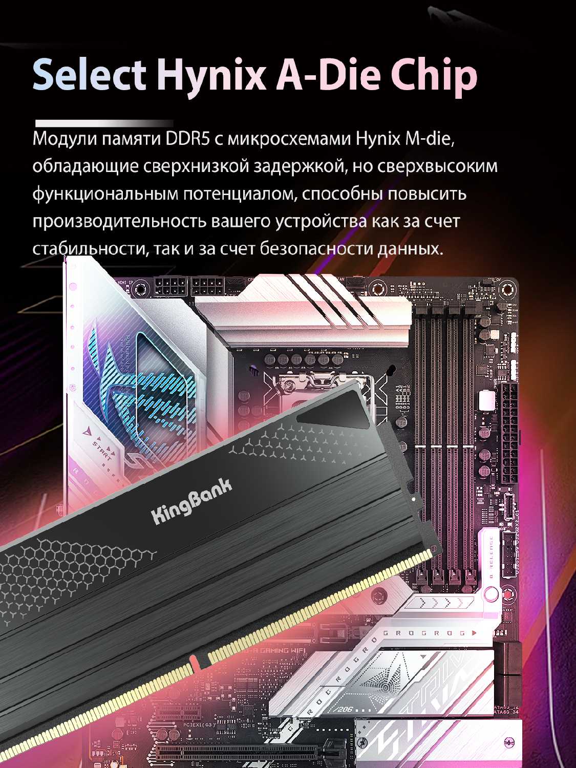 Модуль памяти Kingbank DDR5 6800MHz 224GB 48GB UDIMM New Heatsink (Hynix M-Die) фотография 5