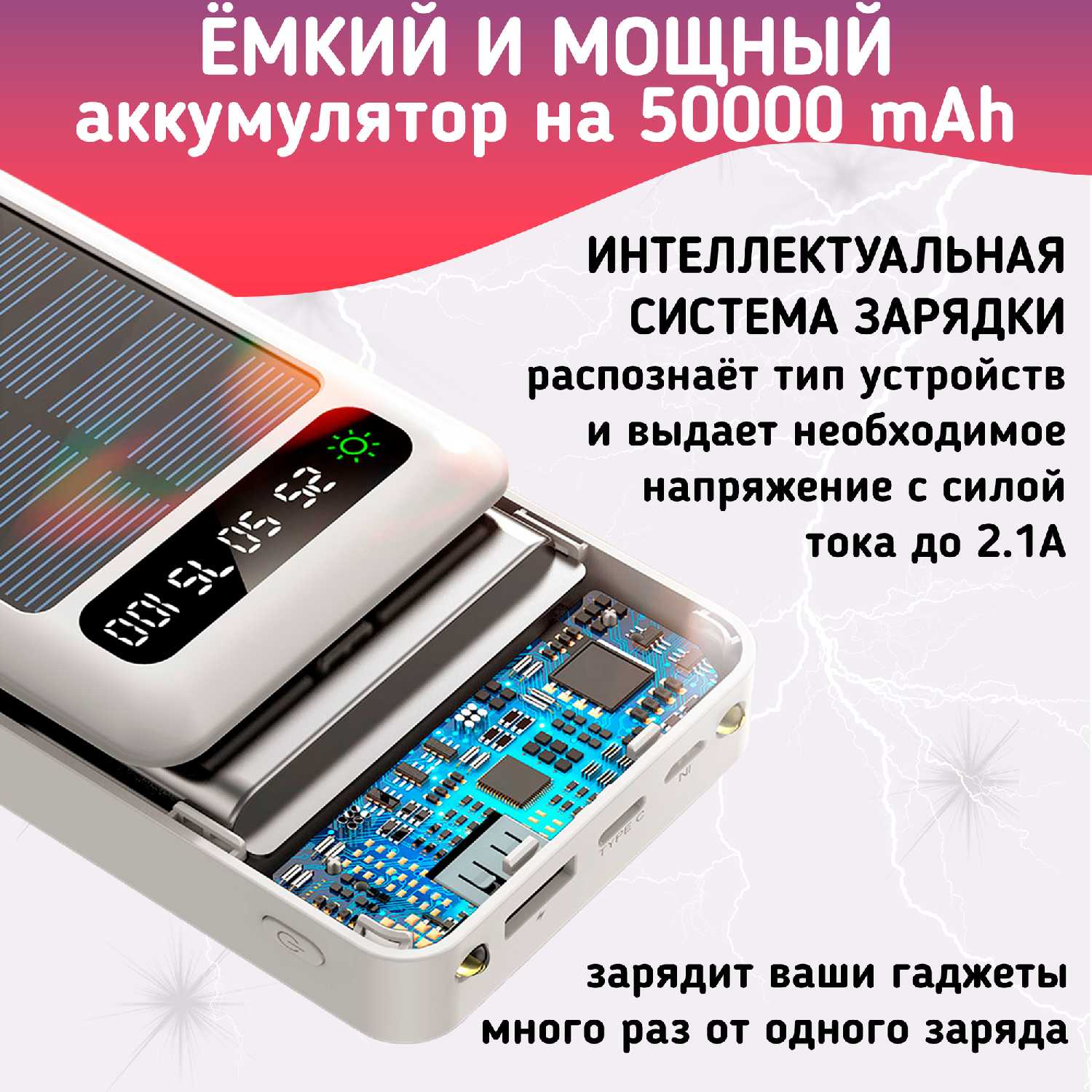 Повербанк Power Bank 50000mAh (на солнечной батарее) фотография 10
