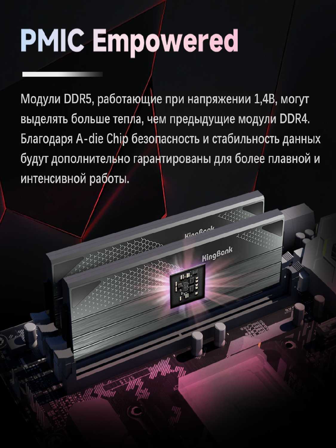 Модуль памяти Kingbank DDR5 6800MHz 224GB 48GB UDIMM New Heatsink (Hynix M-Die) фотография 6
