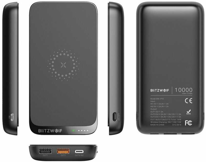 Внешний аккумулятор BlitzWolf BW-P10 18W Power Bank Wireless Charger фотография 3