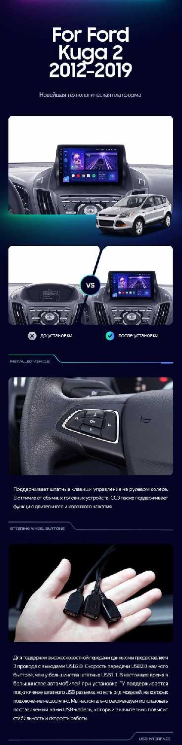 Штатная магнитола Teyes CC3 2K 360 6/128 Ford Kuga 2 (2012-2019) Тип-A фотография 3