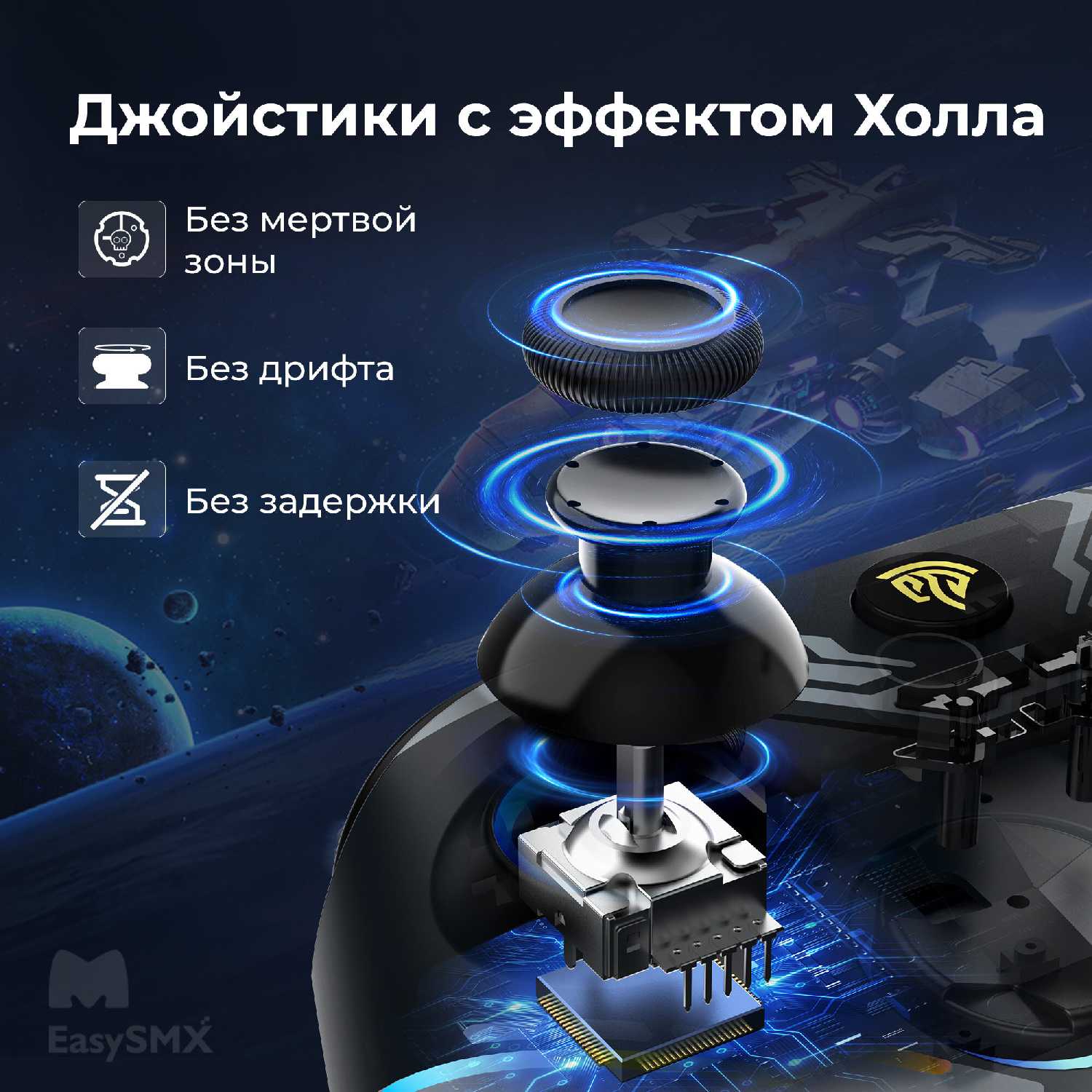Беспроводной геймпад EasySMX X15 с RGB подсветкой / датчики Холла на триггерах/стиках (VG-C448) фотография 3