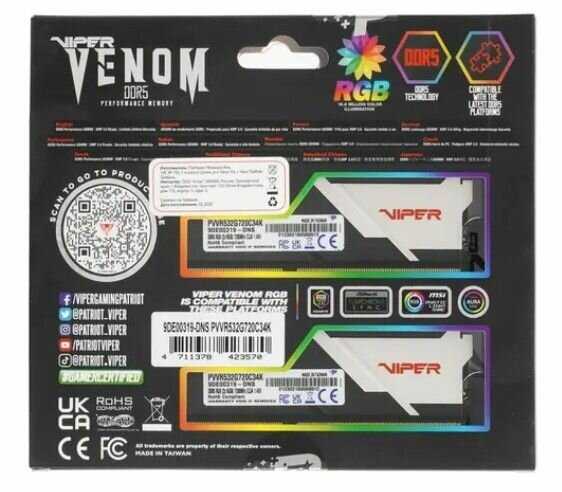 Оперативная память Patriot Memory VIPER Venom RGB DDR5 (PVVR532G720C34K) фотография 12