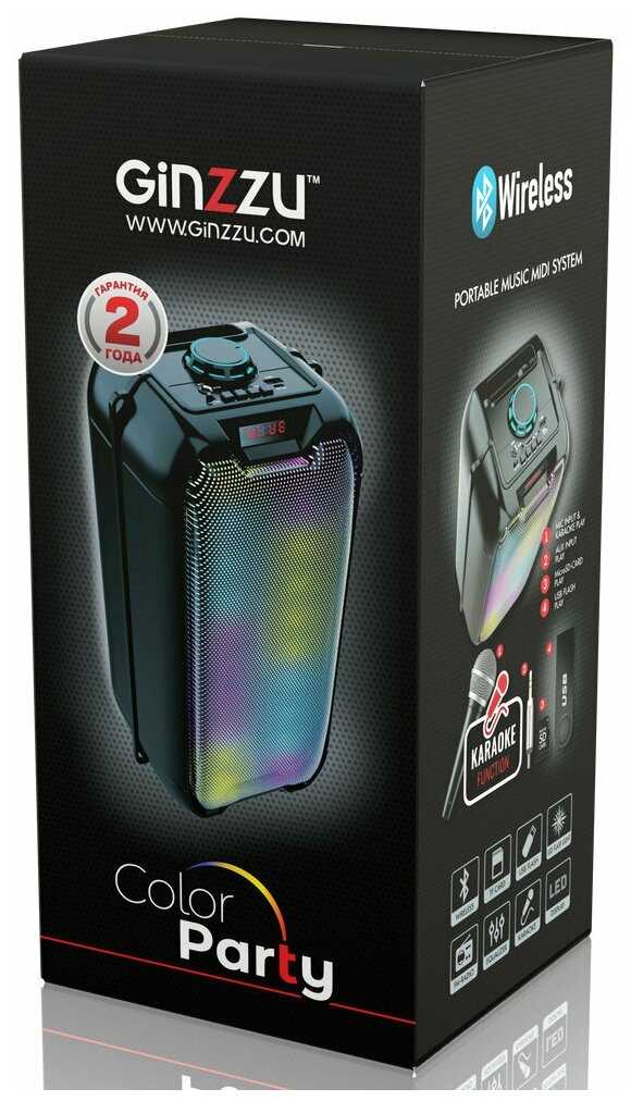 Акустическая колонка GINZZU GM-221, 24Вт, подсветка, 2400 мАч фотография 7